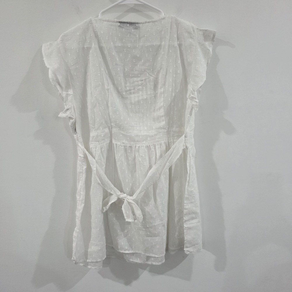 Jessica Taylor Womens Swiss Dot Top Size Large White Coastal Pleated Cowgirl - Picture 4 of 8